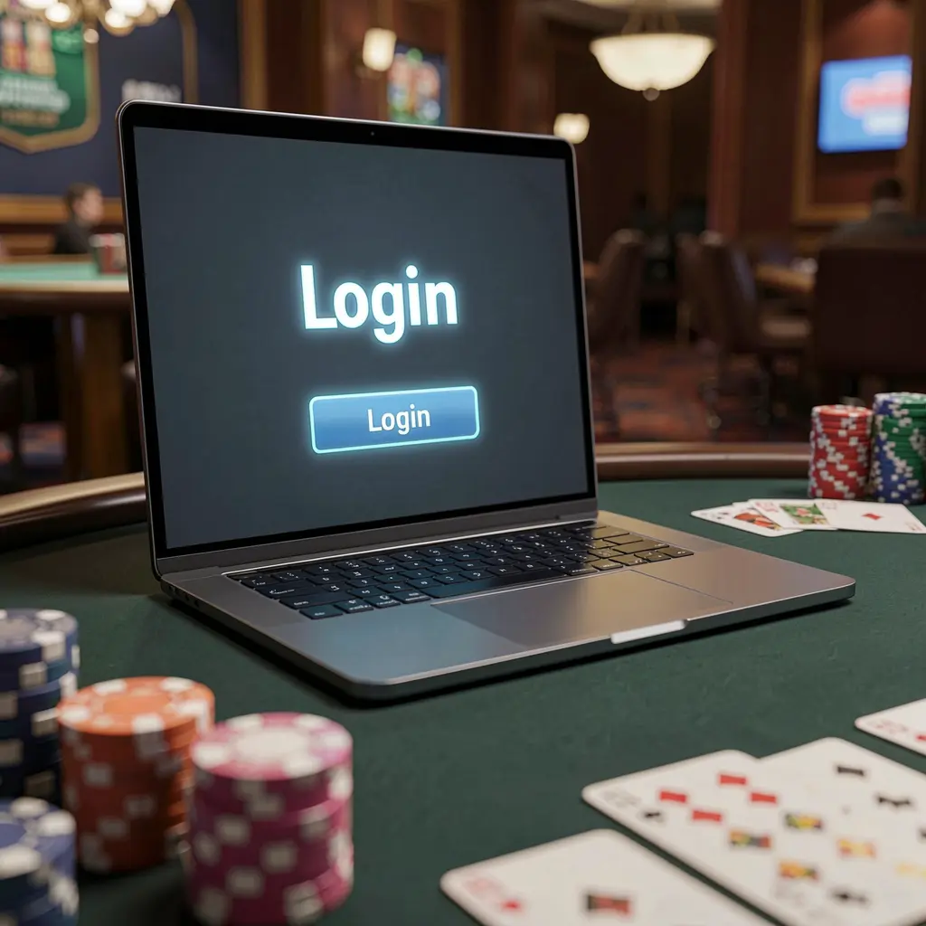 Modern laptop on a casino table with poker chips and a glowing BXB JILI login screen representing secure online access for players in the Philippines